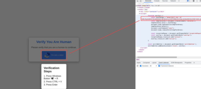 ClickFix initial access: a fake verification prompt instructing the user to paste a command into the Windows Run box