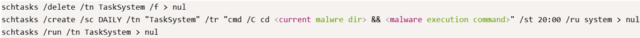 Command-line arguments used by Interlock ransomware for scheduling tasks and executing malware