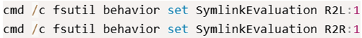 Commands to enable symbolic link evaluation using fsutil behavior set