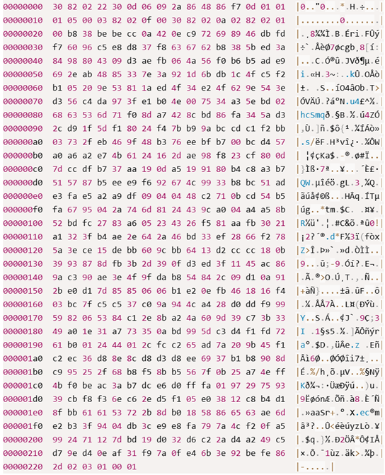 Hexadecimal representation of Interlock ransomware code showing encrypted data